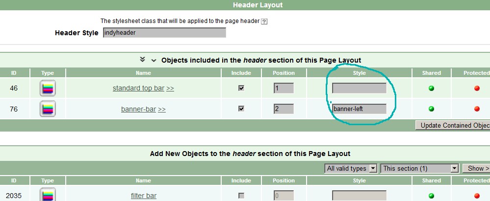 Fig 10.5: Specifying style class for banner alignment in header section of page layout